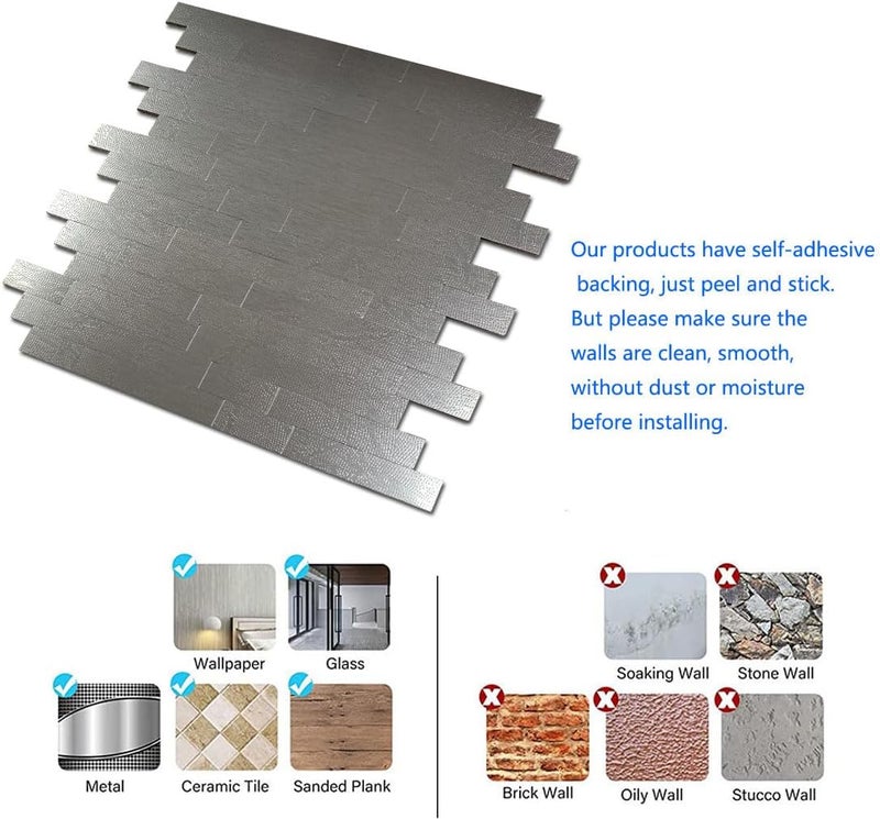 weimeisc 10-Sheet Peel & Stick Waterproof Backsplash, Mosaic Wall Stickers, Non-Slip Heat-Resistant DIY Stickers, Easy to Cut, Used for Shower/Bathroom/Kitchen Cabinets(Grey) - Image 3